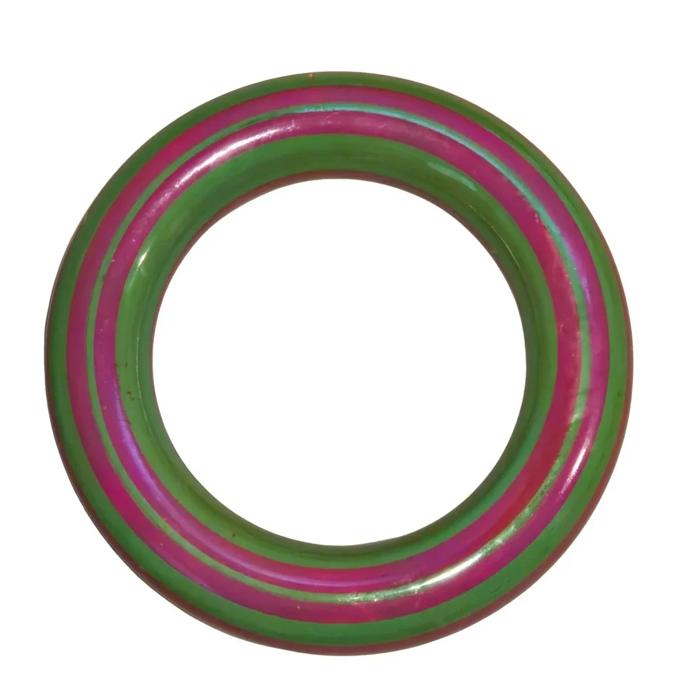 Vtg Style Striped Resin Bangle Bracelet Purple Yellow Green Chunky Statement 80s
